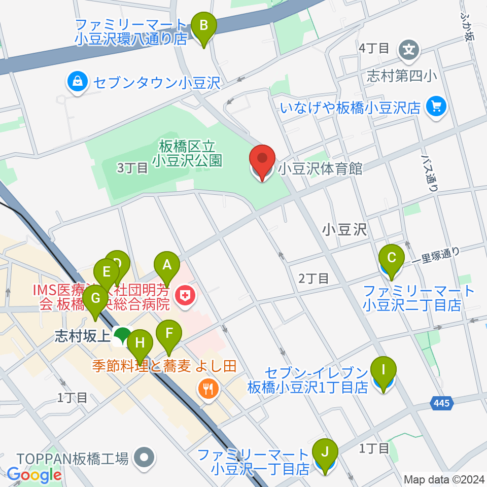 小豆沢体育館周辺のコンビニエンスストア一覧地図