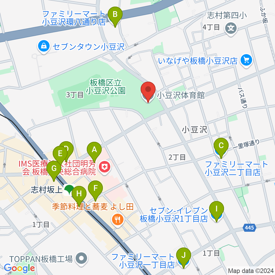 小豆沢体育館周辺のコンビニエンスストア一覧地図