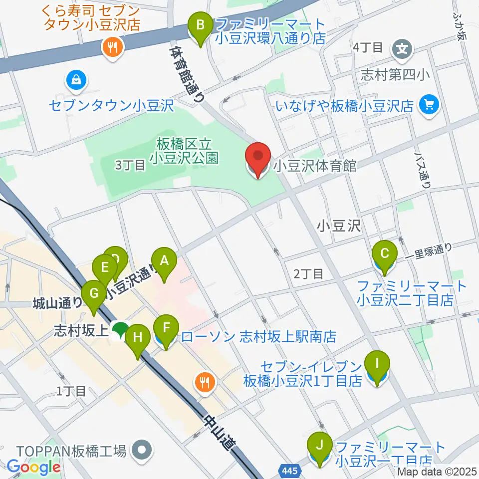小豆沢体育館周辺のコンビニエンスストア一覧地図
