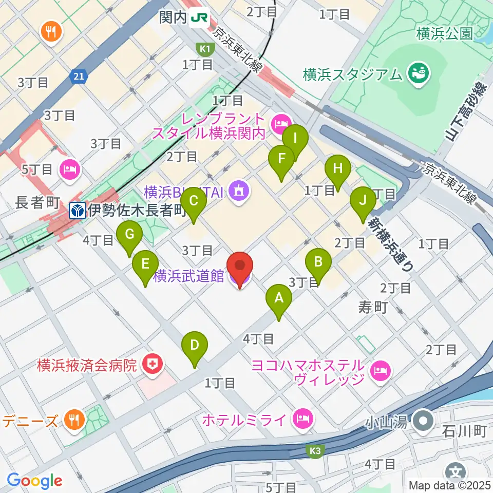 横浜武道館周辺のコンビニエンスストア一覧地図