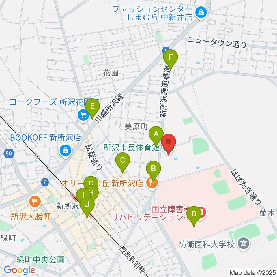 所沢市民体育館周辺のコンビニエンスストア一覧地図