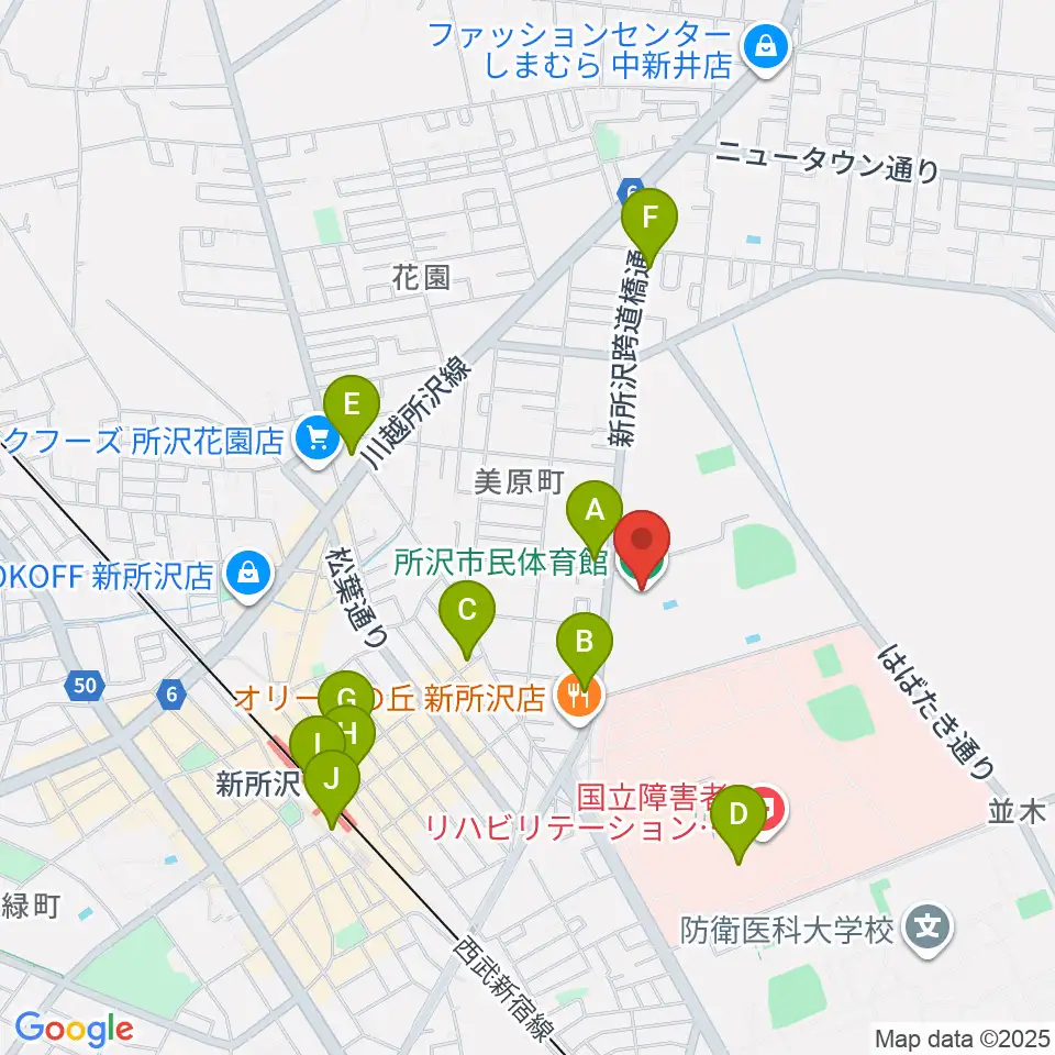 所沢市民体育館周辺のコンビニエンスストア一覧地図