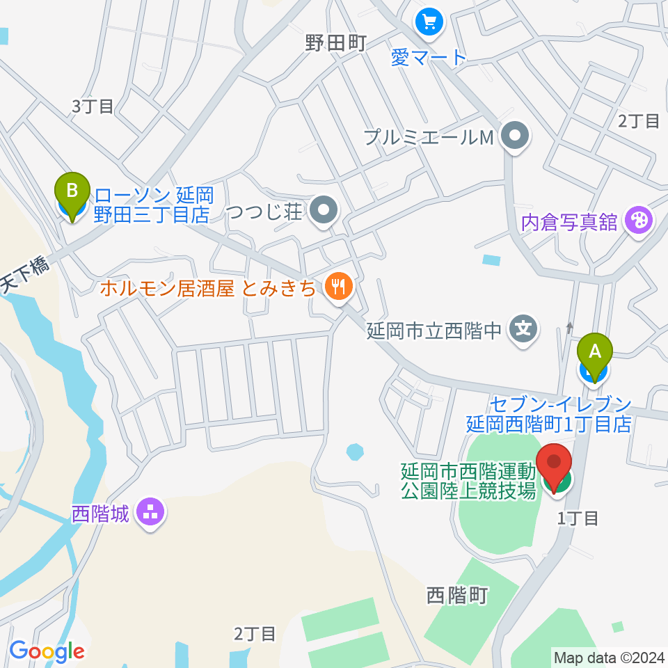 延岡市西階総合運動公園陸上競技場周辺のコンビニエンスストア一覧地図