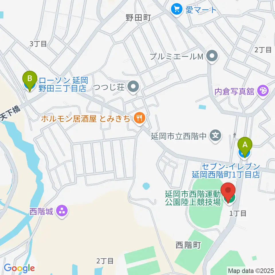 延岡市西階総合運動公園陸上競技場周辺のコンビニエンスストア一覧地図