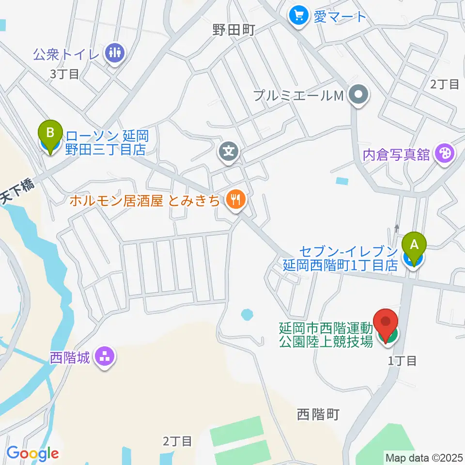 延岡市西階総合運動公園陸上競技場周辺のコンビニエンスストア一覧地図