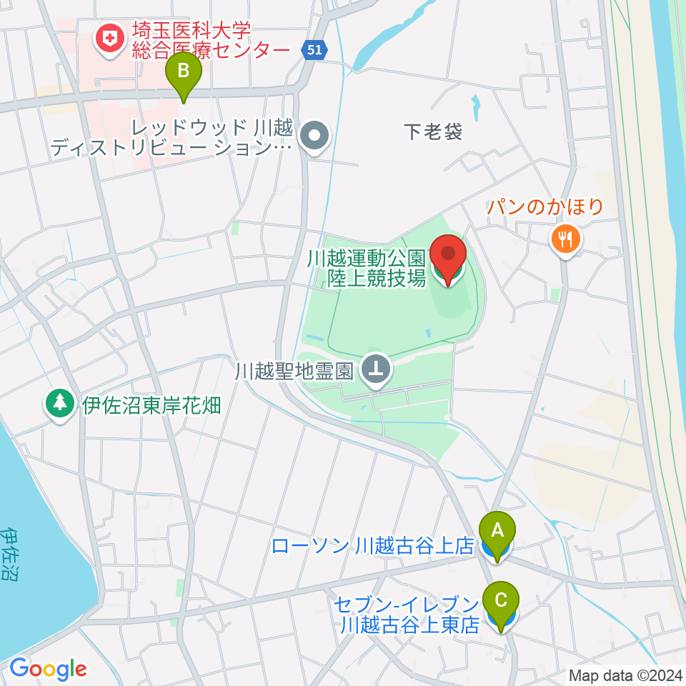 川越運動公園陸上競技場周辺のコンビニエンスストア一覧地図