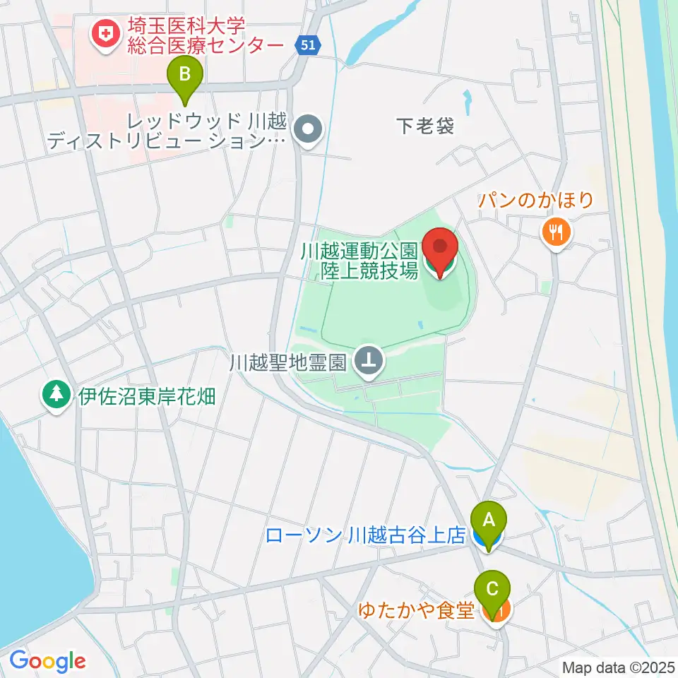 川越運動公園陸上競技場周辺のコンビニエンスストア一覧地図