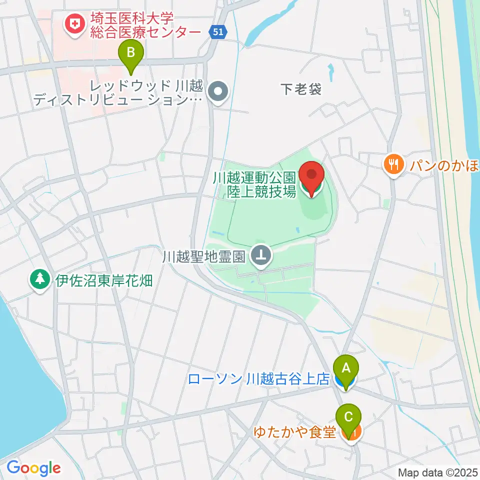 川越運動公園陸上競技場周辺のコンビニエンスストア一覧地図