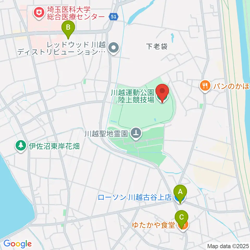 川越運動公園陸上競技場周辺のコンビニエンスストア一覧地図