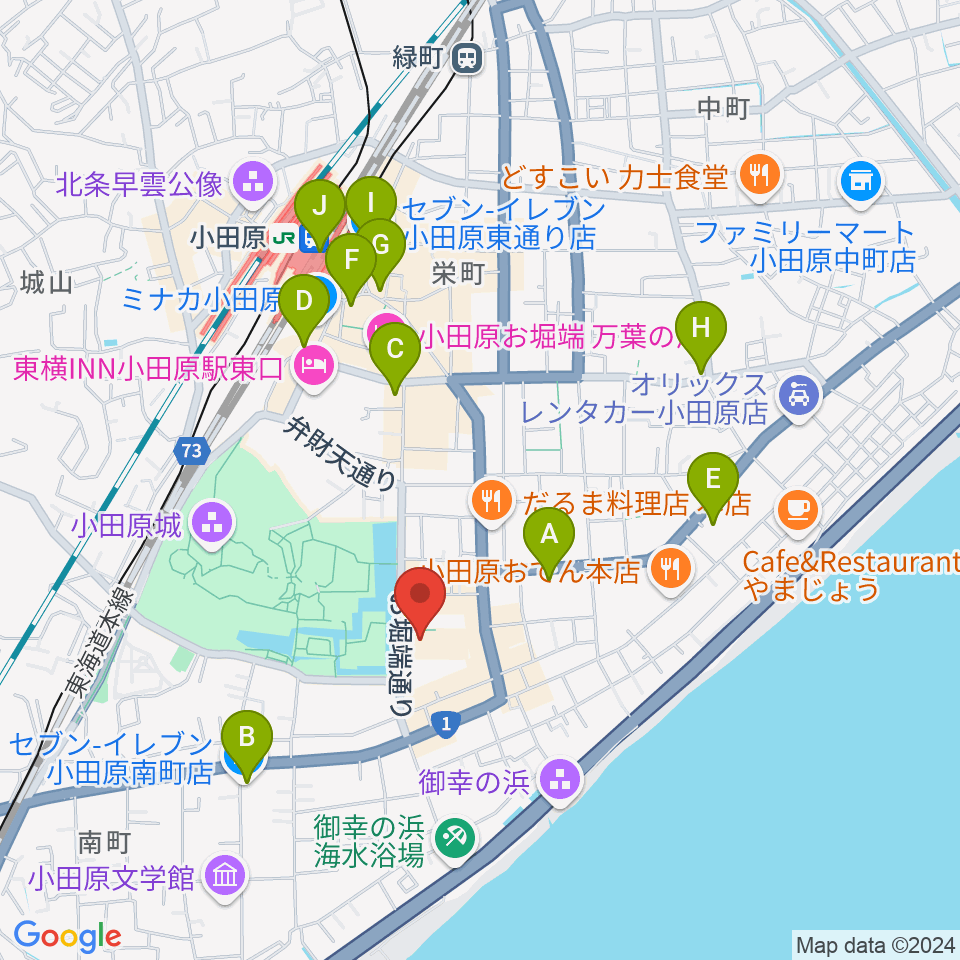 小田原三の丸ホール周辺のコンビニエンスストア一覧地図