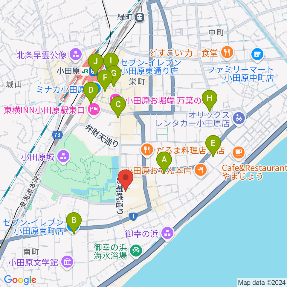 小田原三の丸ホール周辺のコンビニエンスストア一覧地図