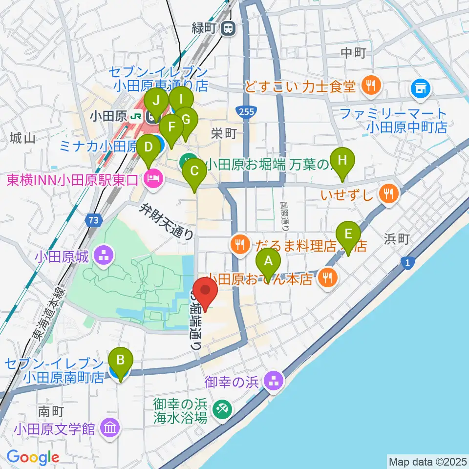 小田原三の丸ホール周辺のコンビニエンスストア一覧地図
