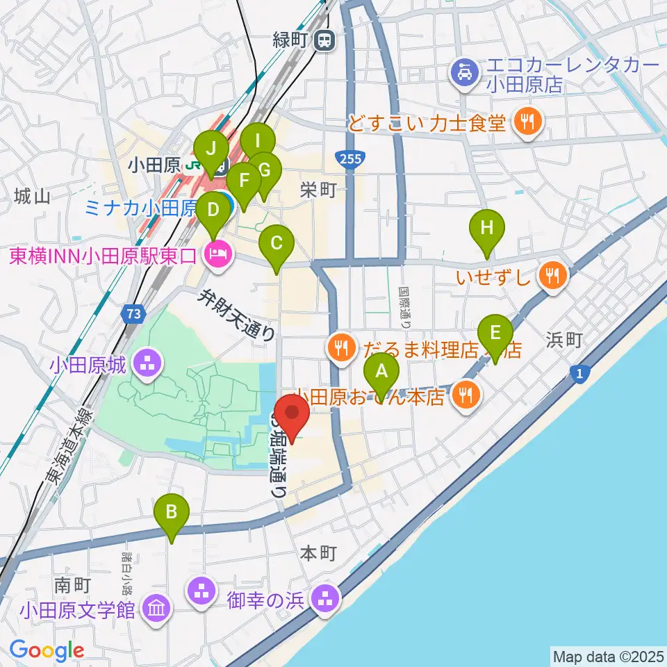 小田原三の丸ホール周辺のコンビニエンスストア一覧地図