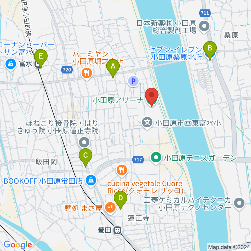 小田原アリーナ周辺のコンビニエンスストア一覧地図