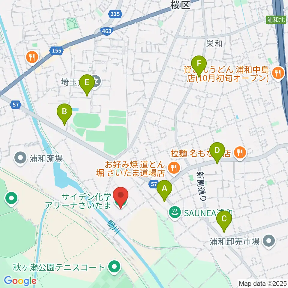 サイデン化学アリーナさいたま周辺のコンビニエンスストア一覧地図