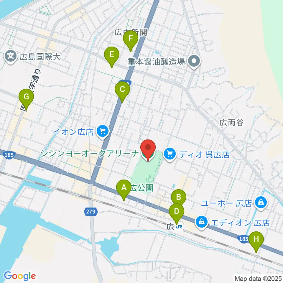 シシンヨーオークアリーナ周辺のコンビニエンスストア一覧地図
