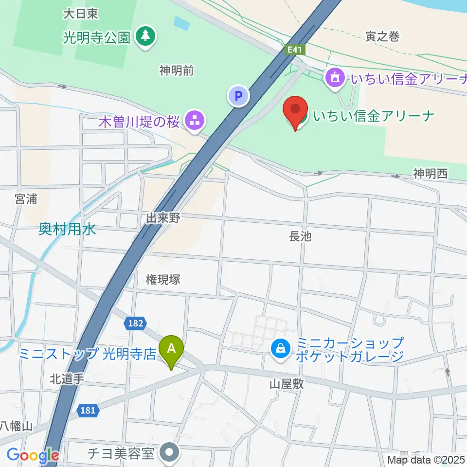 一宮市総合体育館 いちい信金アリーナ周辺のコンビニエンスストア一覧地図