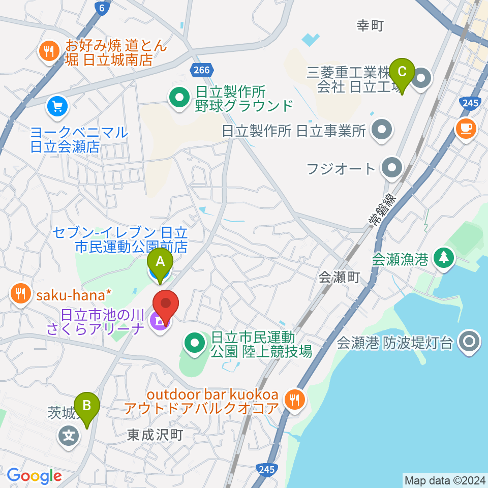 日立市池の川さくらアリーナ周辺のコンビニエンスストア一覧地図