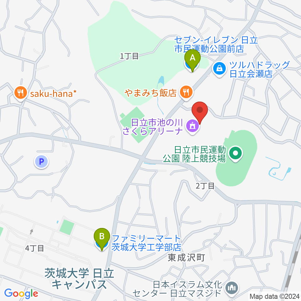 日立市池の川さくらアリーナ周辺のコンビニエンスストア一覧地図