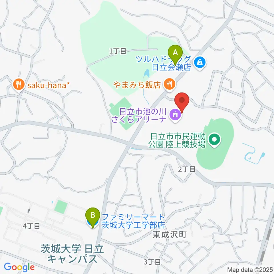 日立市池の川さくらアリーナ周辺のコンビニエンスストア一覧地図
