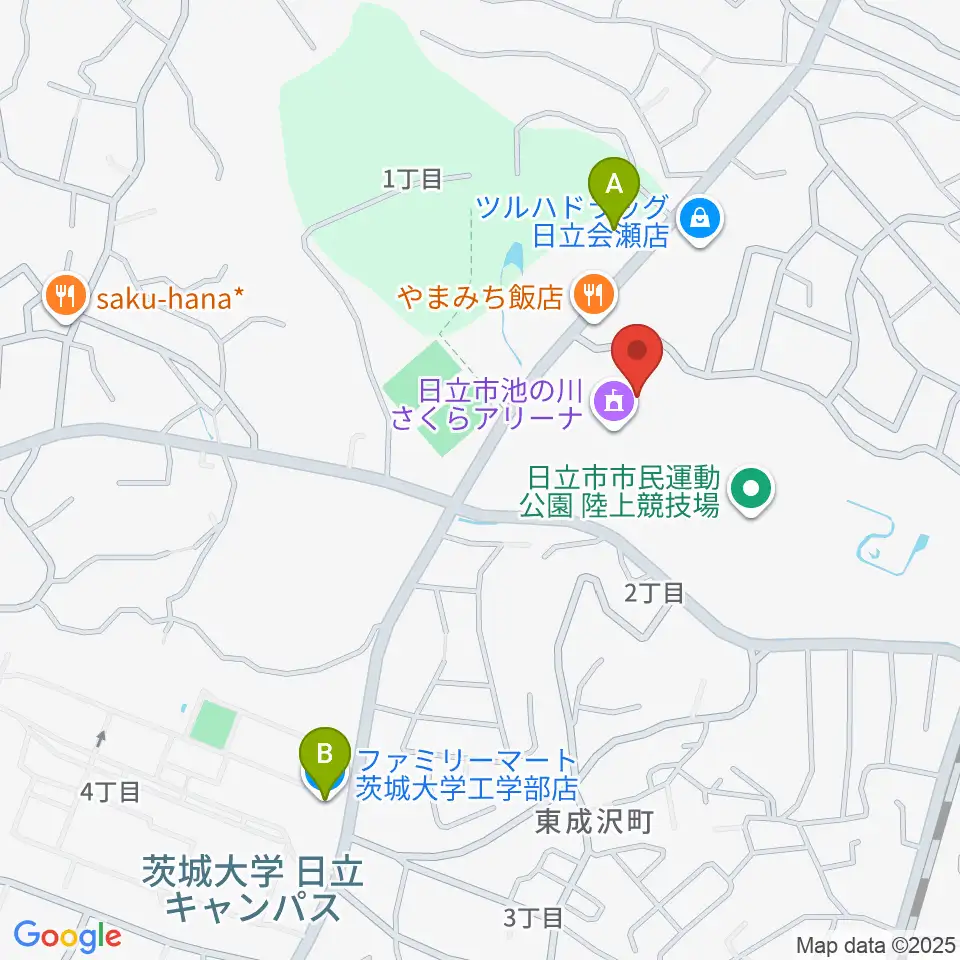 日立市池の川さくらアリーナ周辺のコンビニエンスストア一覧地図