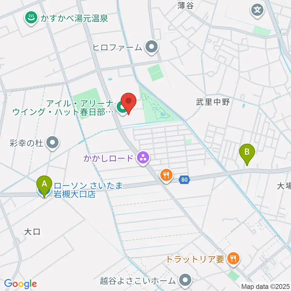 アイル・アリーナ ウイング・ハット春日部周辺のコンビニエンスストア一覧地図