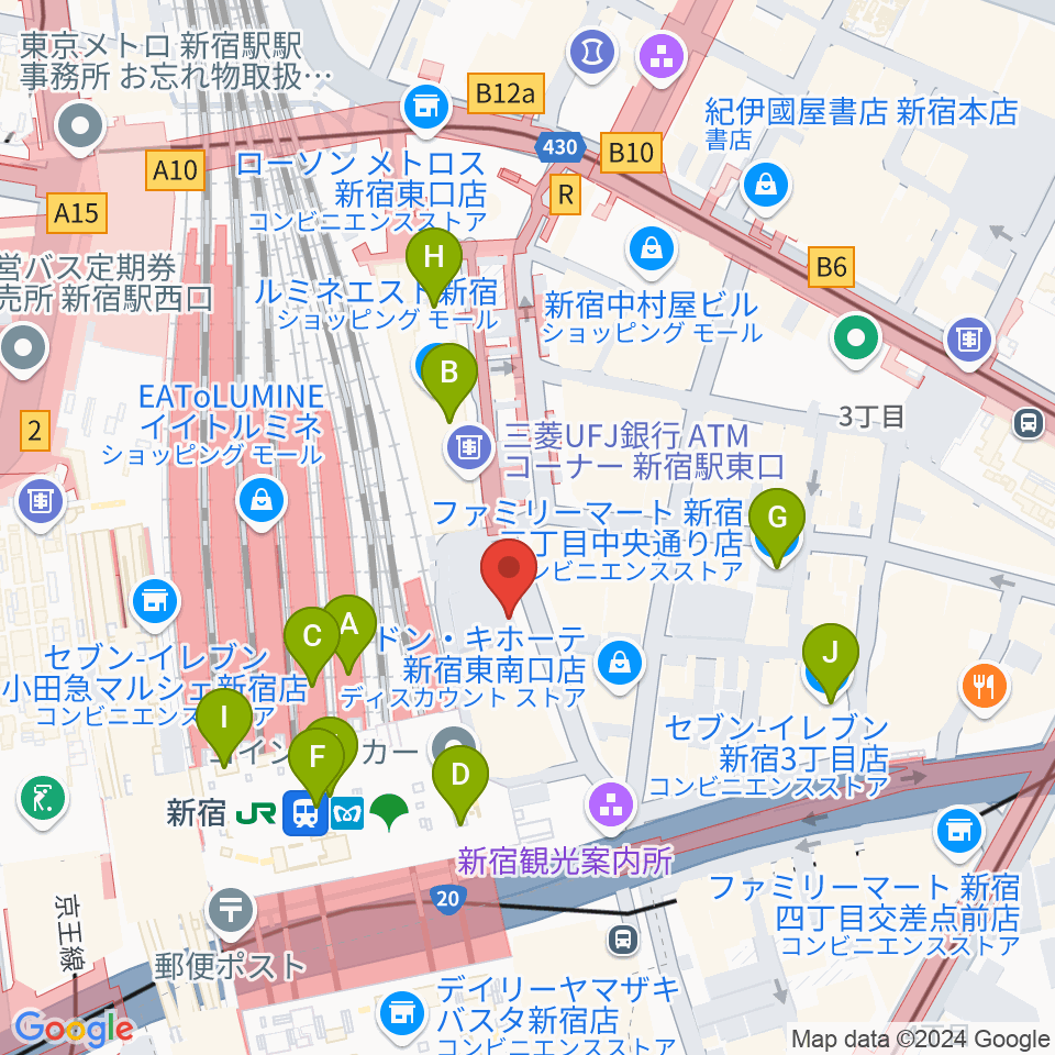 新宿シネマカリテ周辺のコンビニエンスストア一覧地図