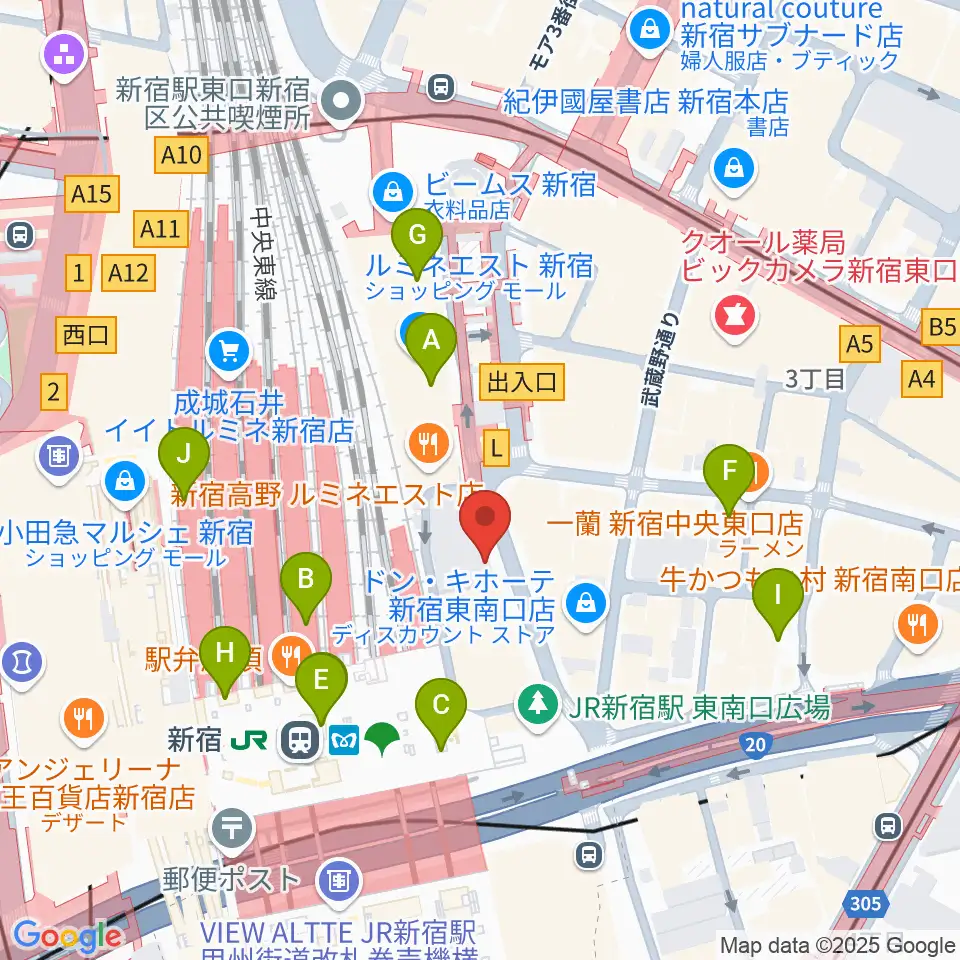 新宿シネマカリテ周辺のコンビニエンスストア一覧地図