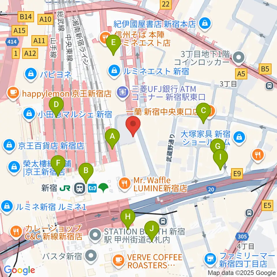 新宿シネマカリテ周辺のコンビニエンスストア一覧地図