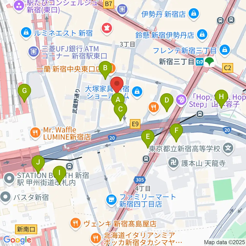 ユニオンレコード新宿周辺のコンビニエンスストア一覧地図