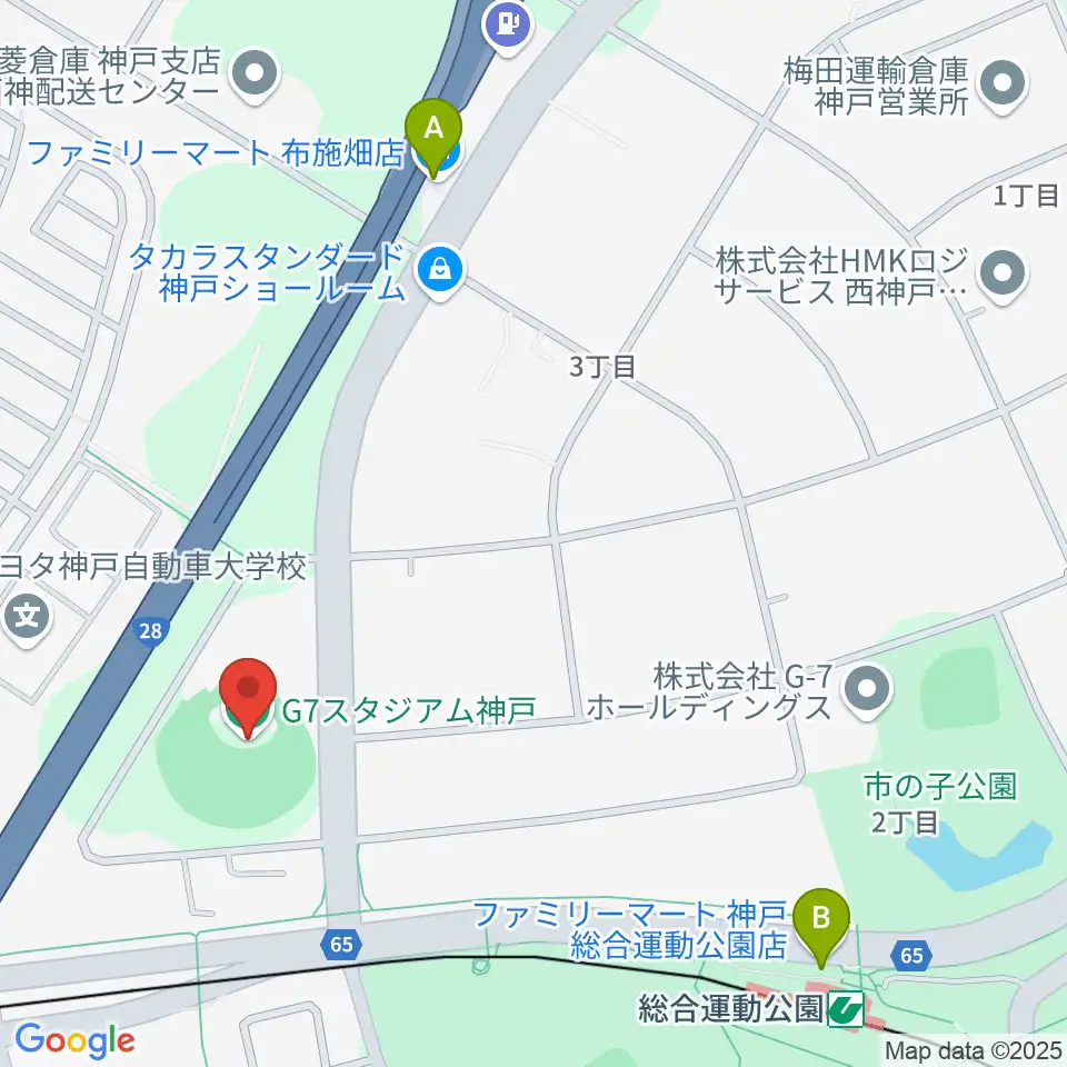 G7スタジアム神戸周辺のコンビニエンスストア一覧地図