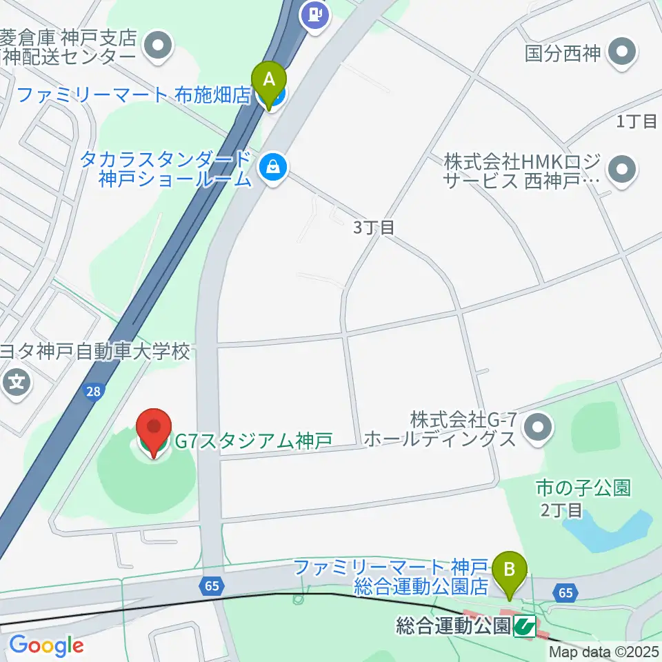 G7スタジアム神戸周辺のコンビニエンスストア一覧地図