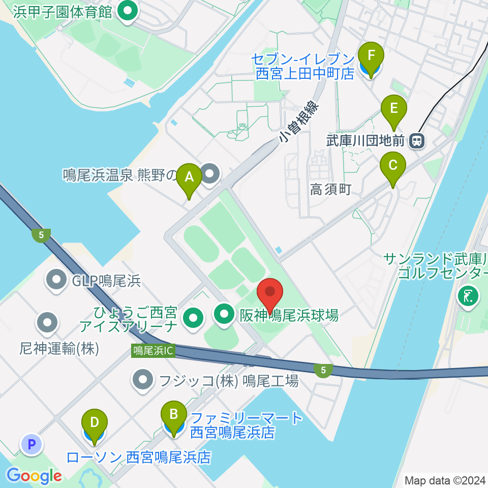鳴尾浜臨海野球場周辺のコンビニエンスストア一覧地図