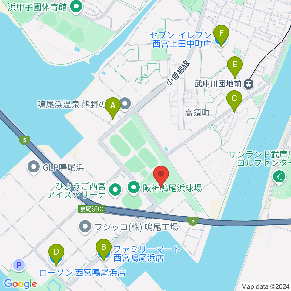鳴尾浜臨海野球場周辺のコンビニエンスストア一覧地図