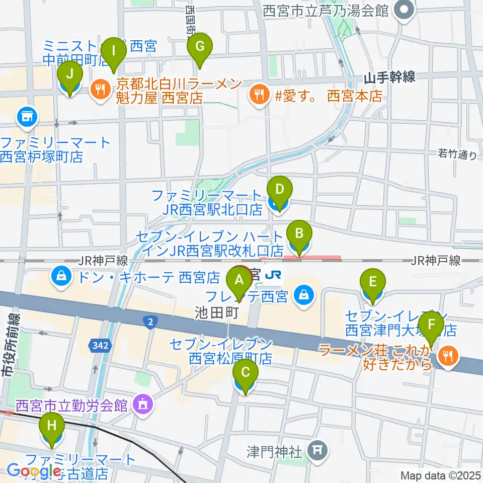 石井音楽教室周辺のコンビニエンスストア一覧地図