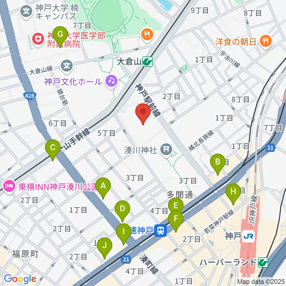 神戸市立中央体育館周辺のコンビニエンスストア一覧地図