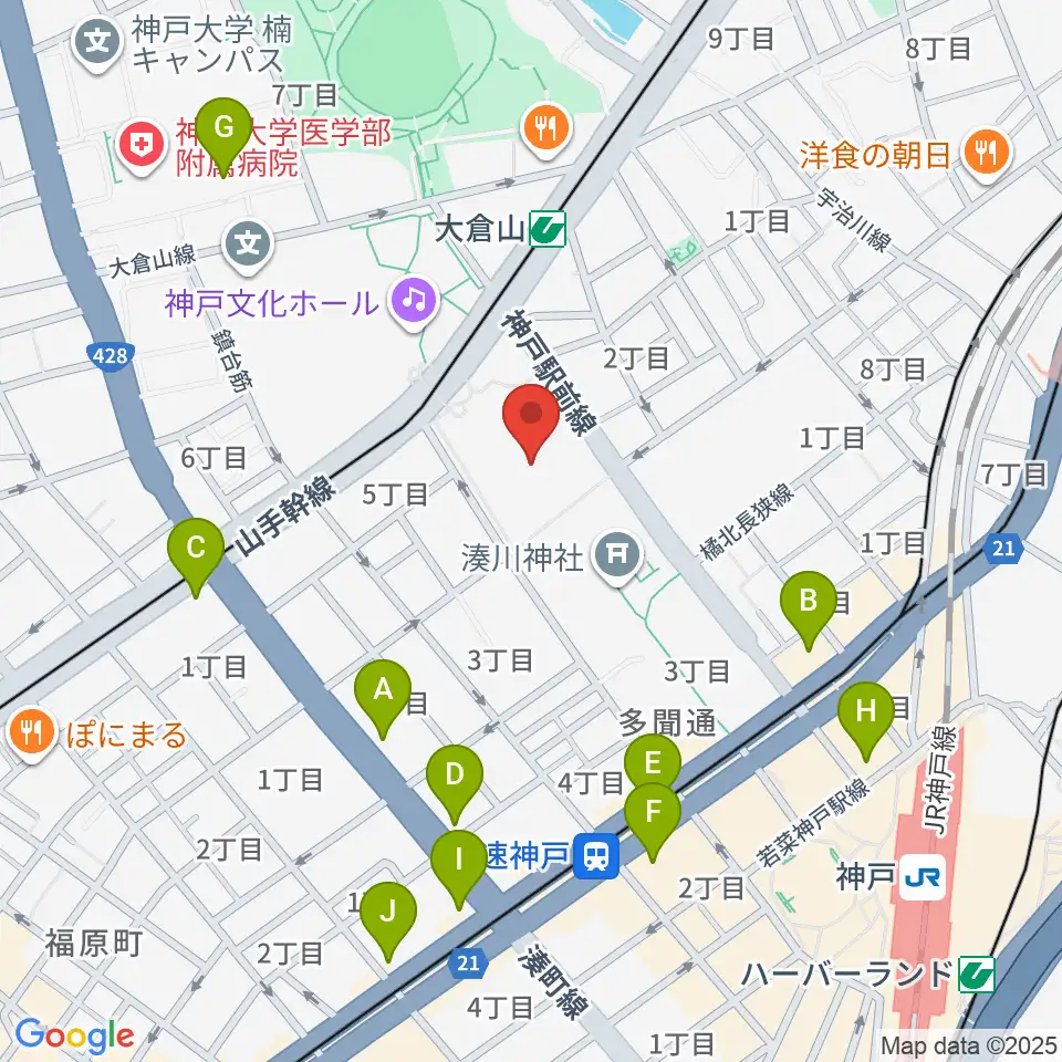神戸市立中央体育館周辺のコンビニエンスストア一覧地図