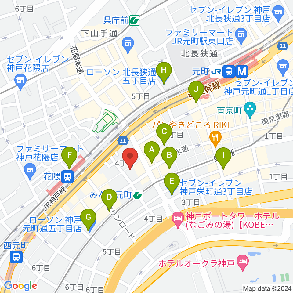 元町映画館周辺のコンビニエンスストア一覧地図