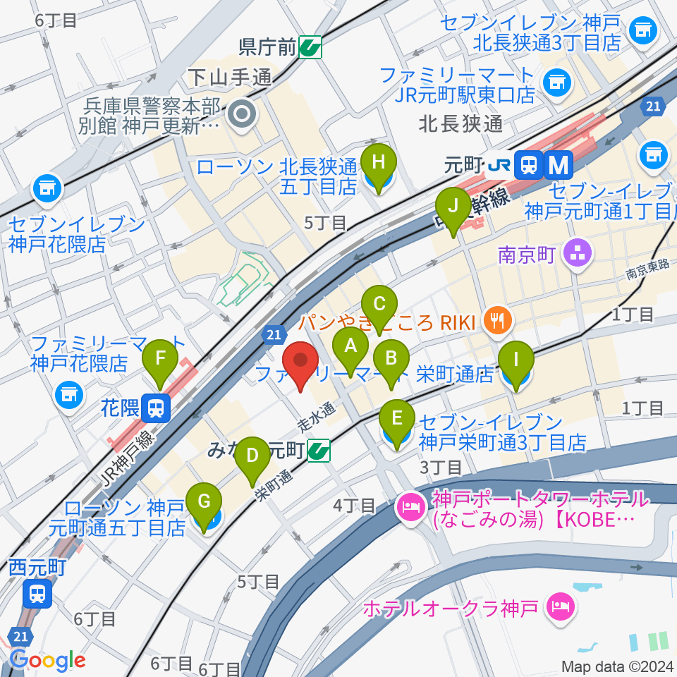 元町映画館周辺のコンビニエンスストア一覧地図