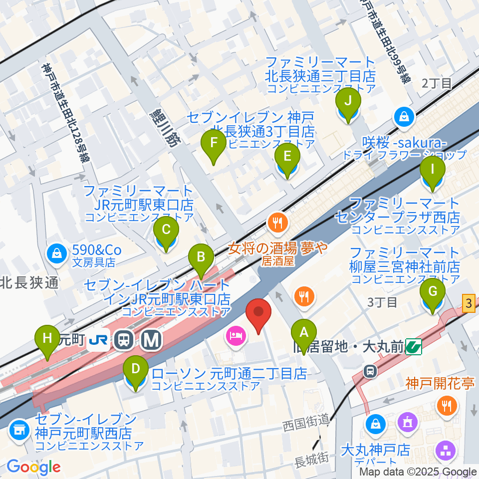 りずむぼっくす神戸元町店周辺のコンビニエンスストア一覧地図