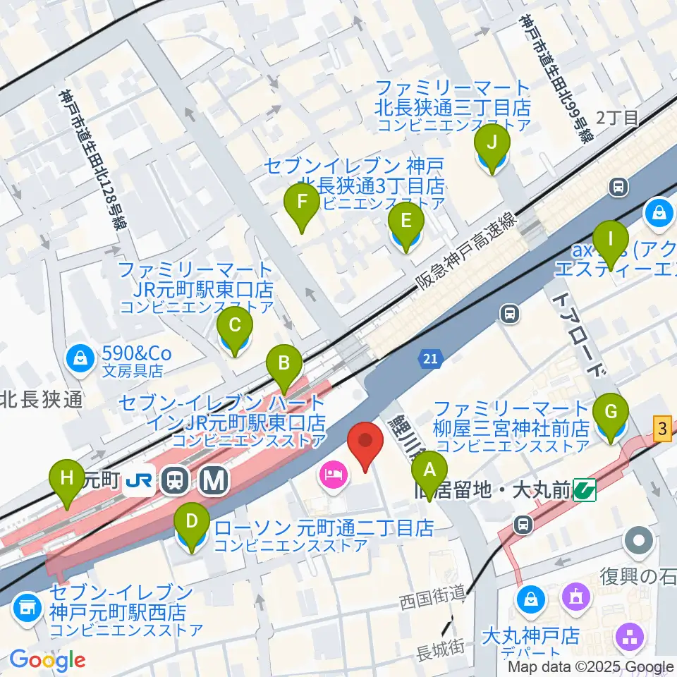 りずむぼっくす神戸元町店周辺のコンビニエンスストア一覧地図