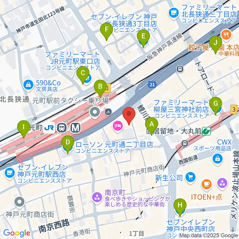 りずむぼっくす神戸元町店周辺のコンビニエンスストア一覧地図