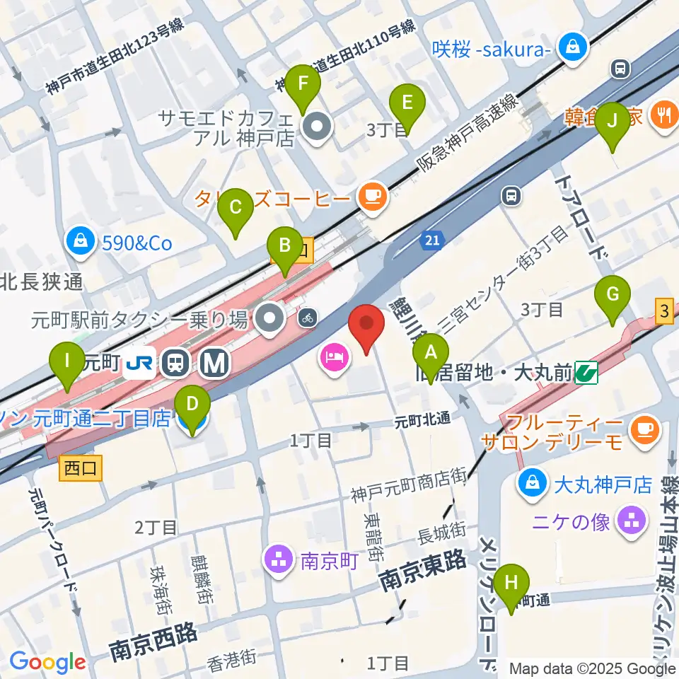 りずむぼっくす神戸元町店周辺のコンビニエンスストア一覧地図