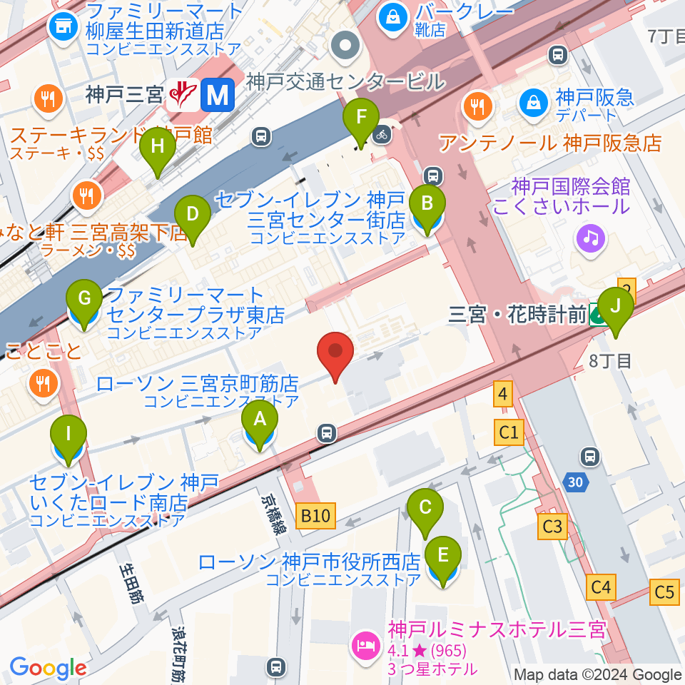 りずむぼっくす三宮店周辺のコンビニエンスストア一覧地図