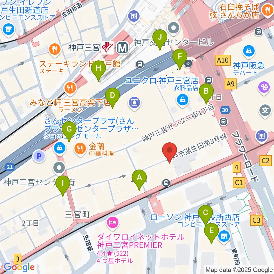 りずむぼっくす三宮店周辺のコンビニエンスストア一覧地図