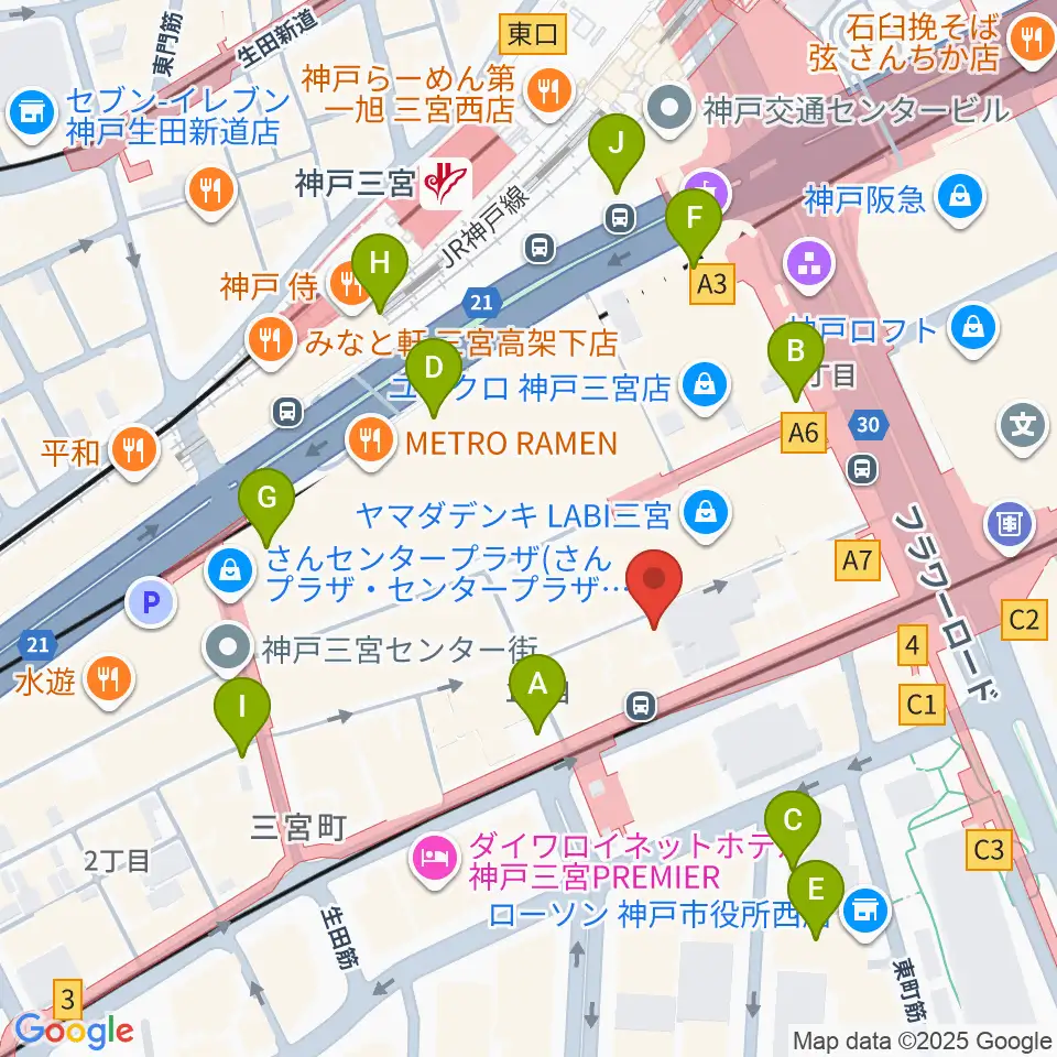 りずむぼっくす三宮店周辺のコンビニエンスストア一覧地図