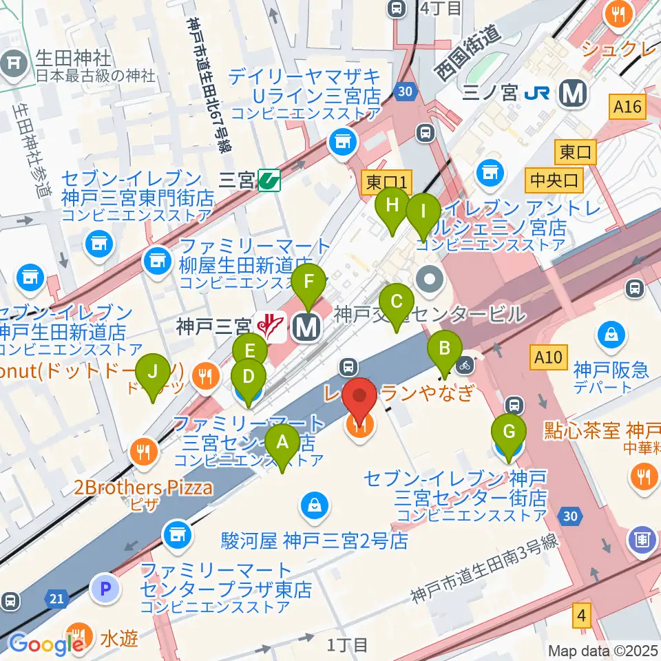 りずむぼっくす三宮ウエスト店周辺のコンビニエンスストア一覧地図