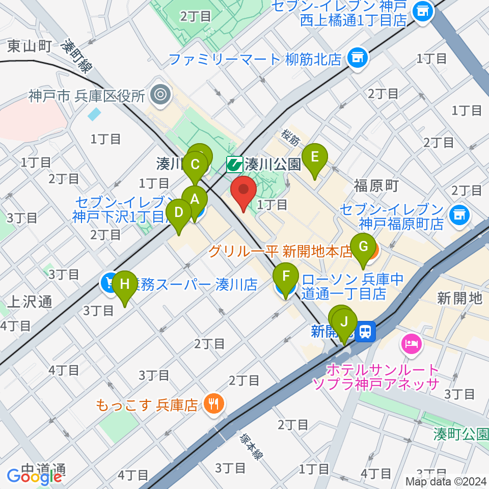 新開地MILKY SOUND周辺のコンビニエンスストア一覧地図