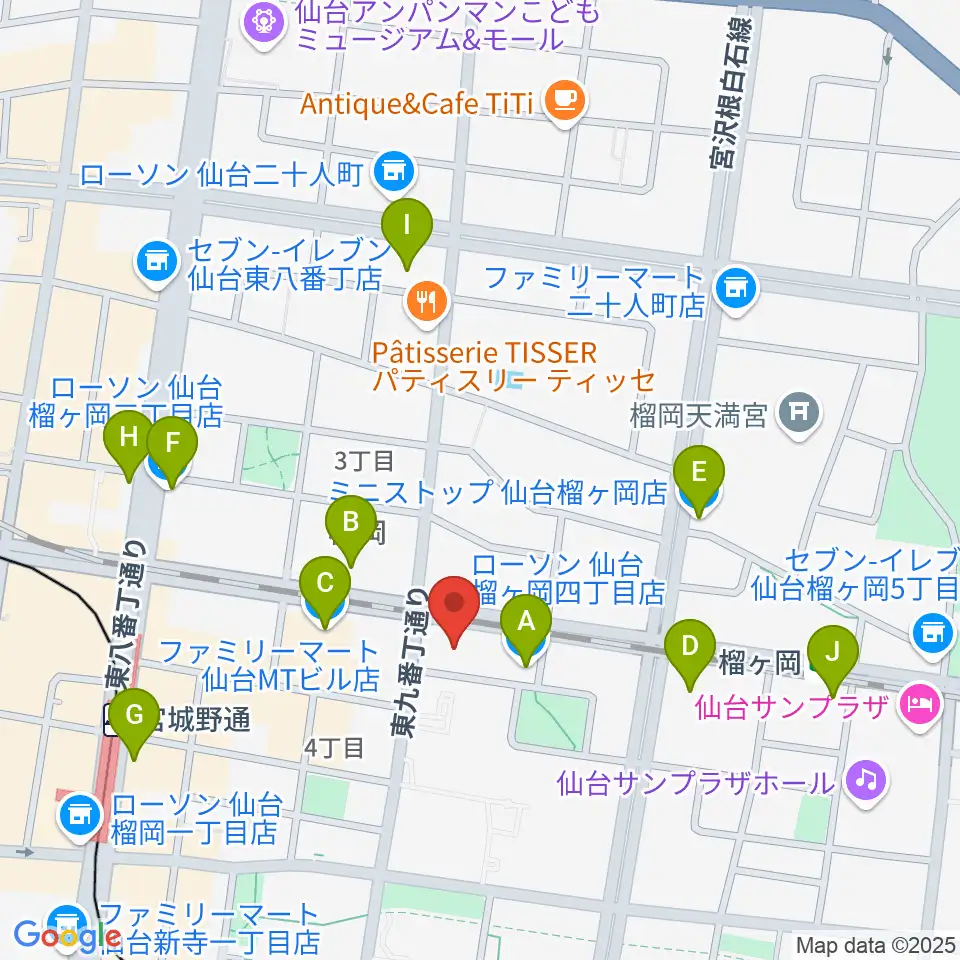 仙台音屋スタジオ+周辺のコンビニエンスストア一覧地図