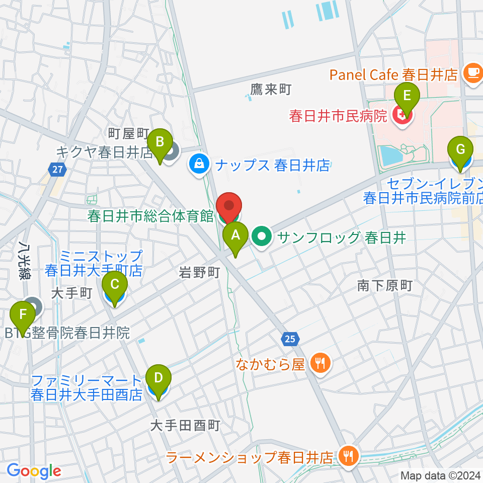 春日井市総合体育館周辺のコンビニエンスストア一覧地図